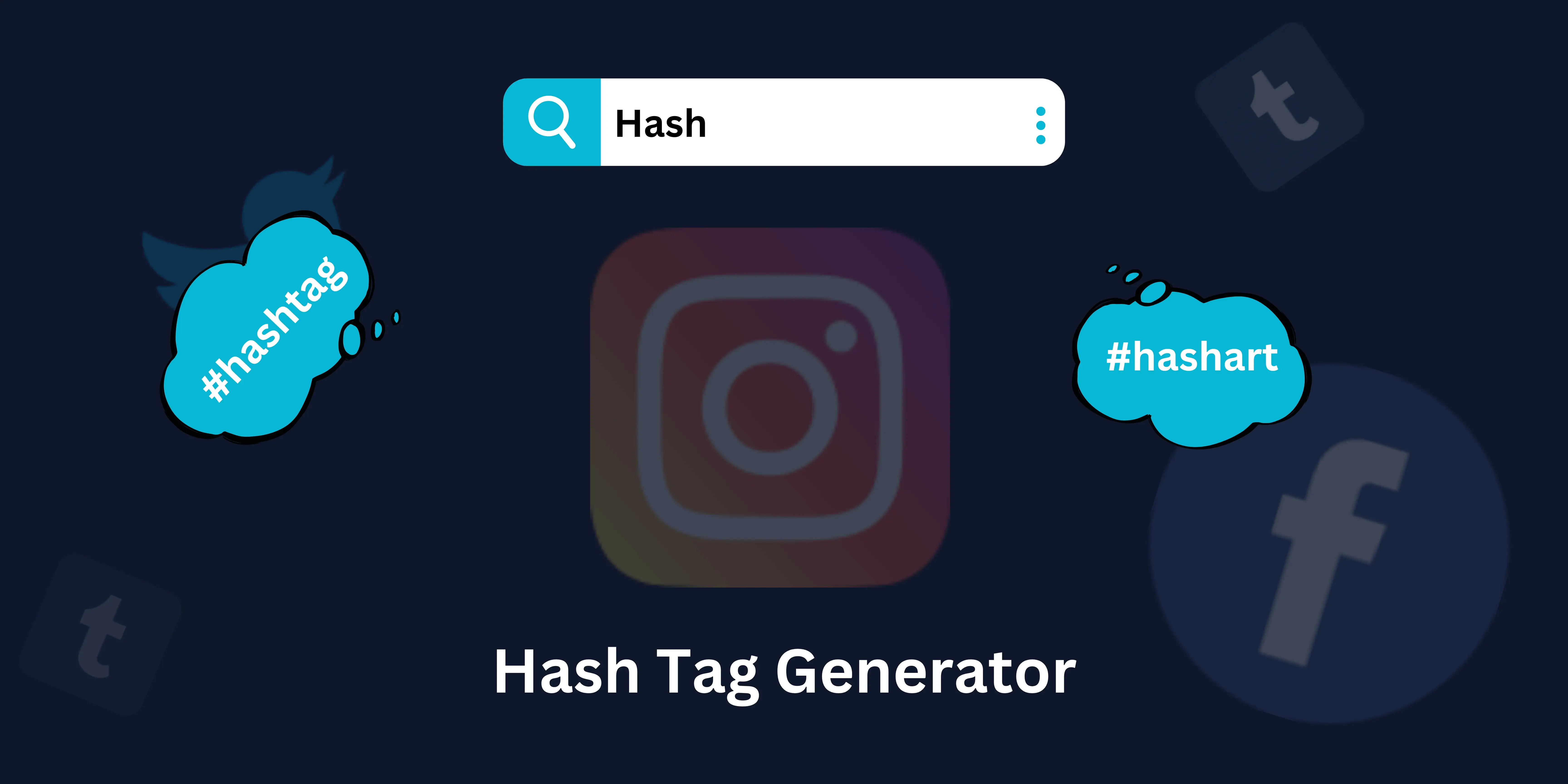 Search results: #hashtag and #hasart in cloud-like bubbles with social icons background.